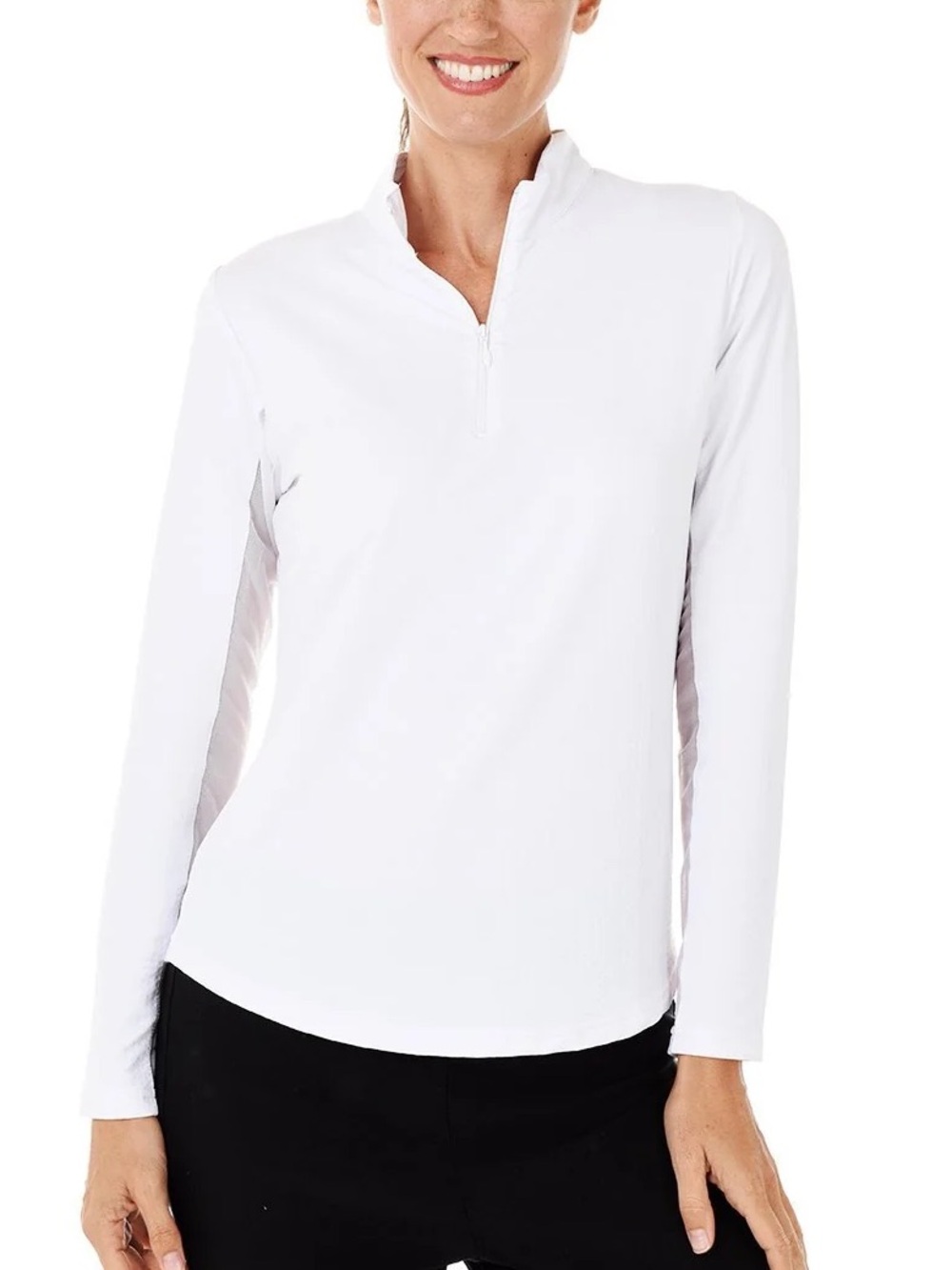 IBKUL Quarter Zip Pullover Size XL White Sun Protection UPF 50+ Mesh Sleeve